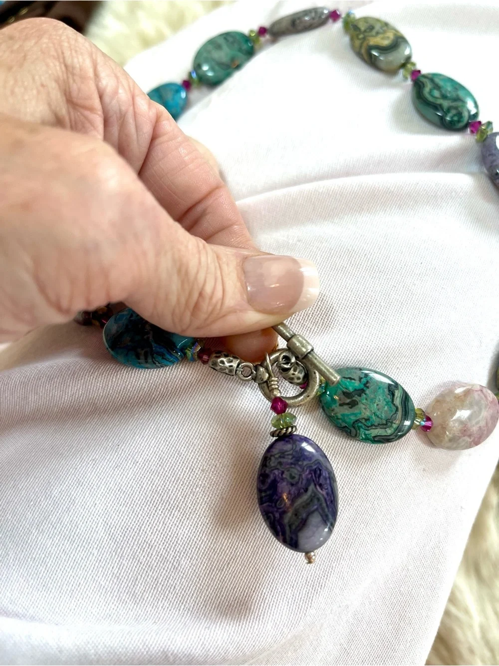 3 Multi-Strand Beaded Necklaces Set in Teal and Amber, multi stones